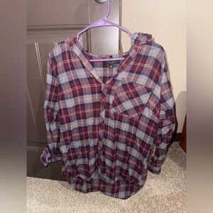 BE COOL Burgundy and Gray Plaid Shirt